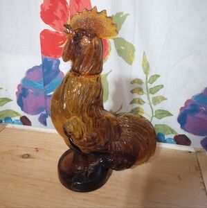 Vintage Amber Glass Rooster Decanter